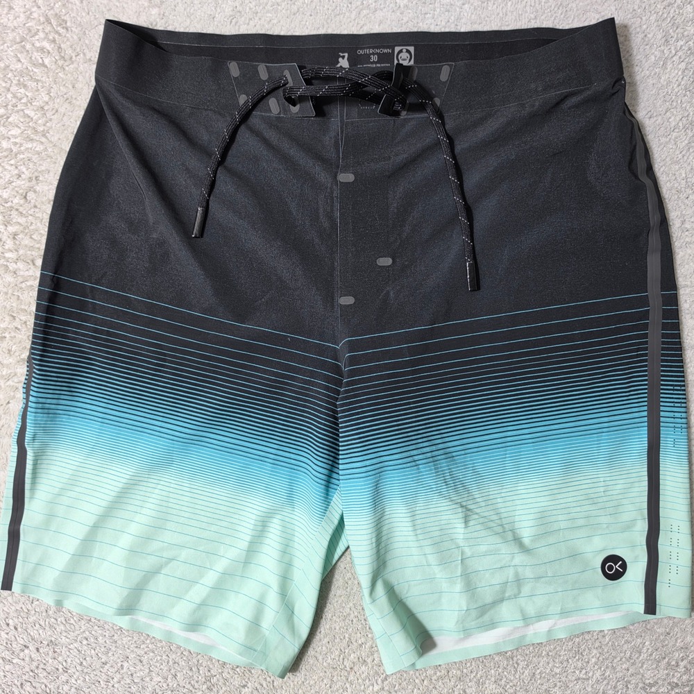 NEW! Outerknown Boardshorts Mens 30/9 Black Teal Ombre Apex Stretch
